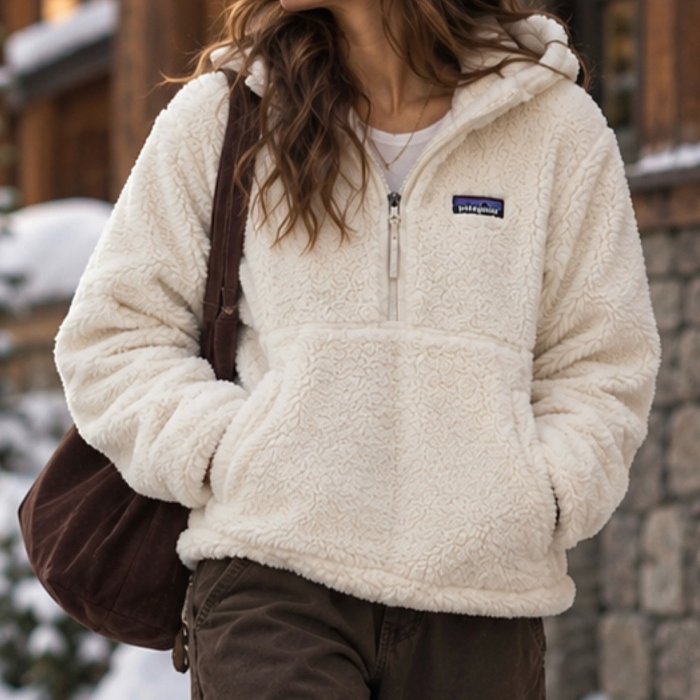 Patagonia Los Gatos Hooded Fleece Pullover Cream White - M